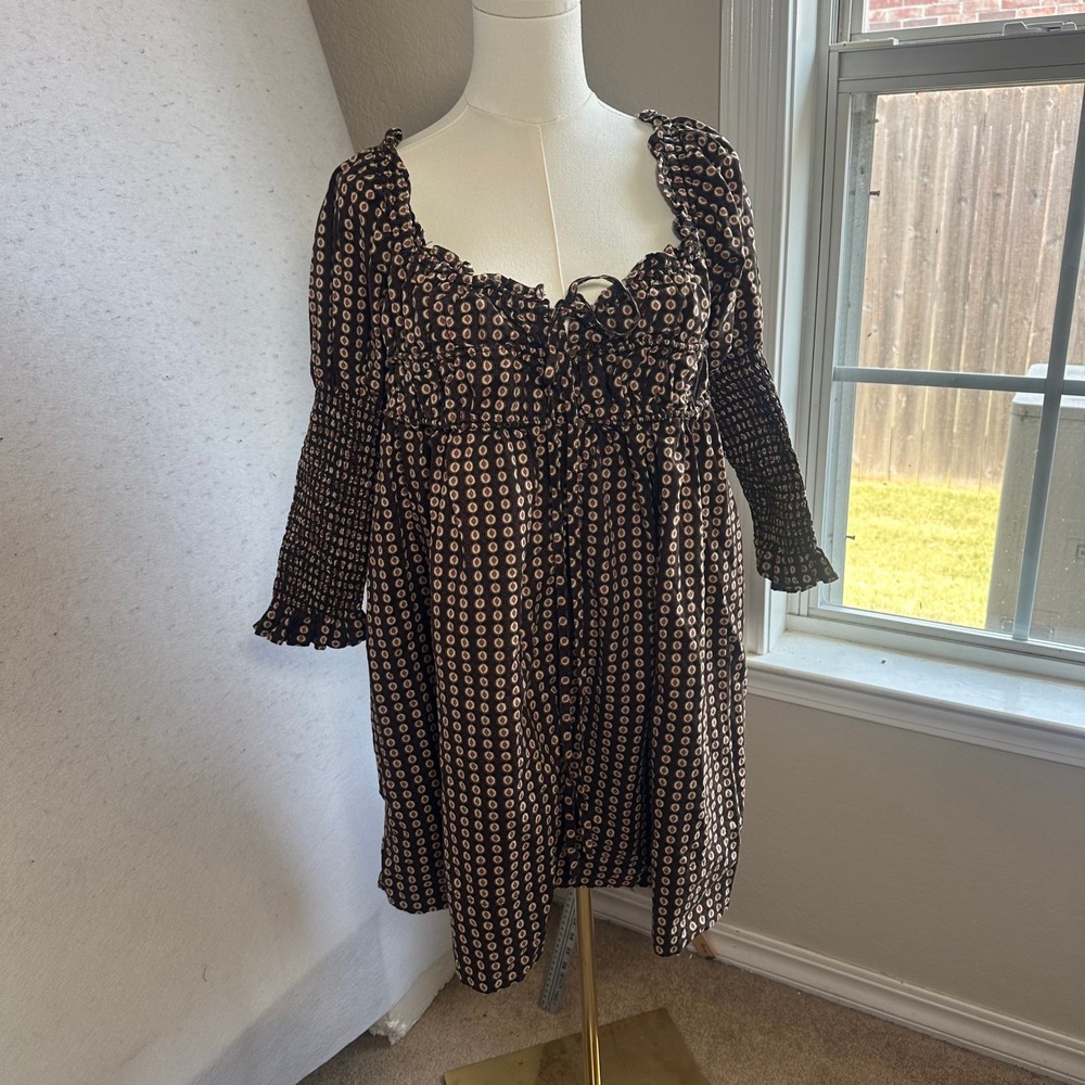 Free People Black and Cream Mini Dress